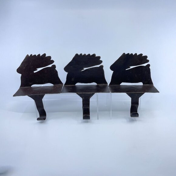 vintage sheet metal santa sleigh and 3 reindeer stocking holder set of 4 - Picture 2 of 9